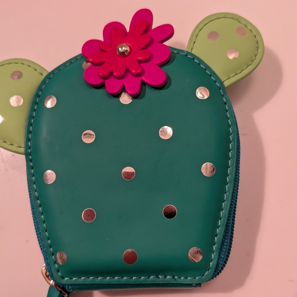 RARE Kate Spade Cactus Teal Green and Pink Polka Dot Coin Purse - Picture 4 of 5